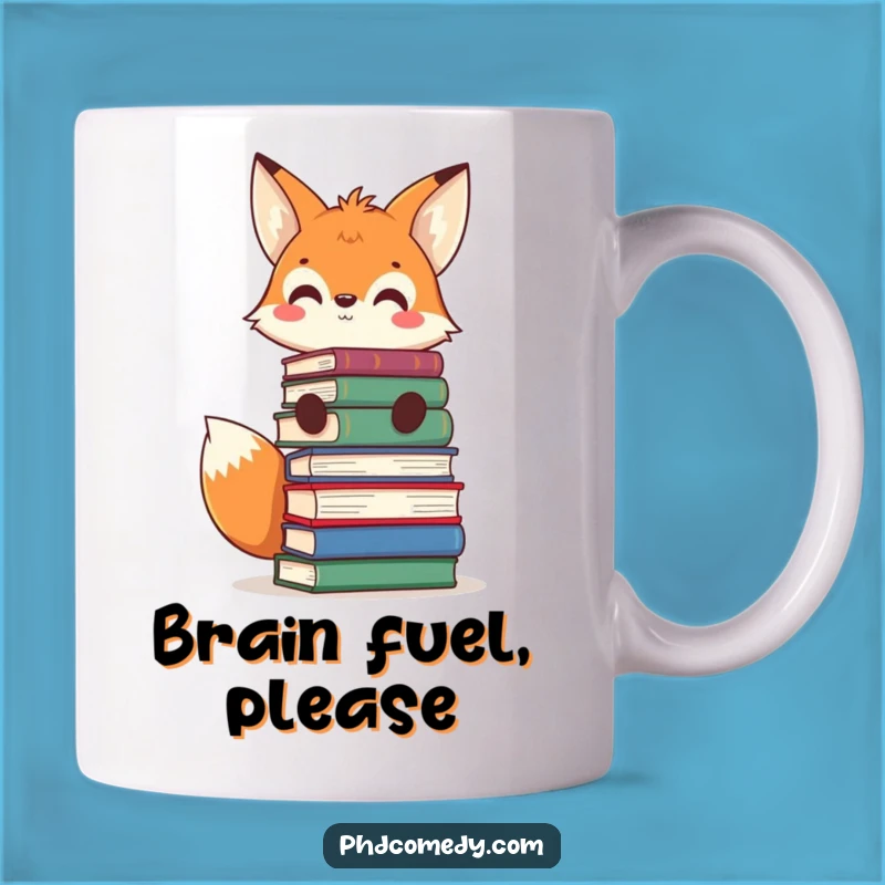 Funny Kawaii Fox Book Stack Mug: Curious Learner Humor, Great Funny Gift