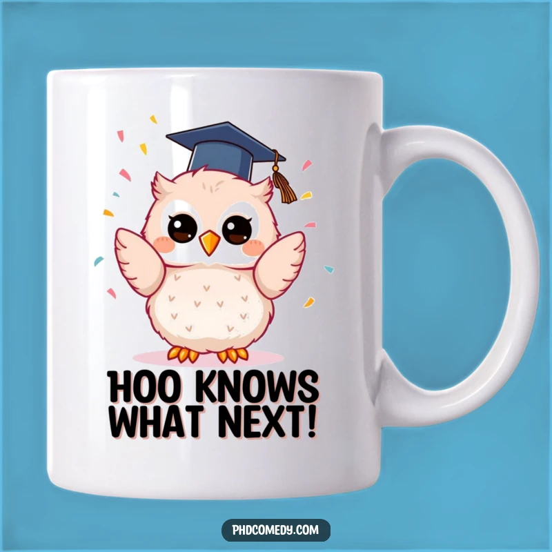 Funny Kawaii Owl Graduation Mug: Joyful Confetti Toss, Perfect Funny Gift for Graduates