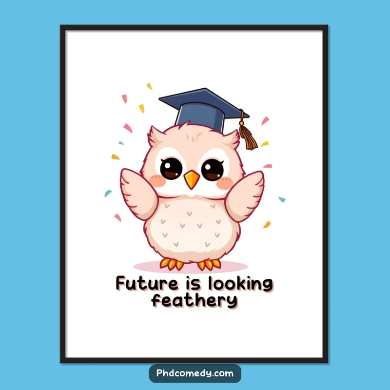 Funny Kawaii Owl Graduation Poster: Joyful Confetti Toss Art, Memorable Funny Gift